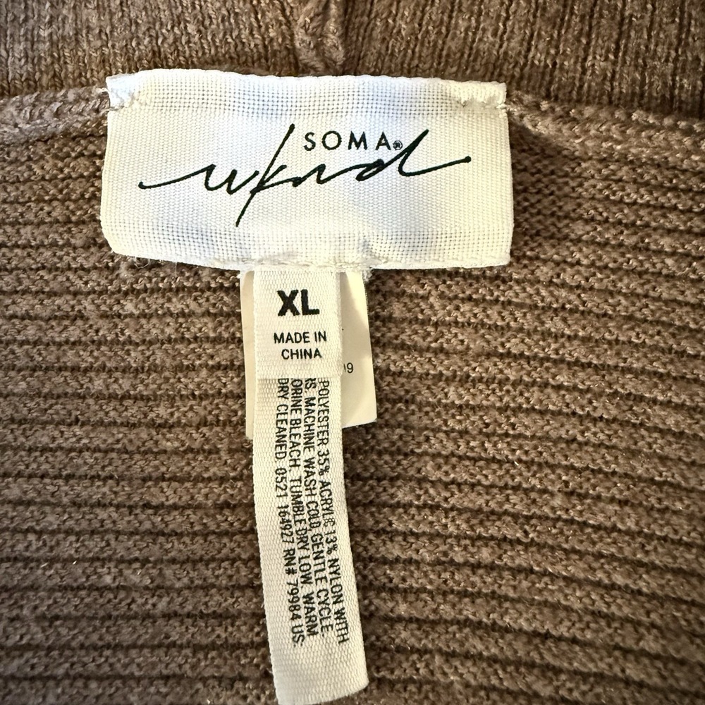 Soma Weekend Sweater Women BROWN Ribbed Hoodie Stretch Comfy Casual Pullover XL - Picture 6 of 13